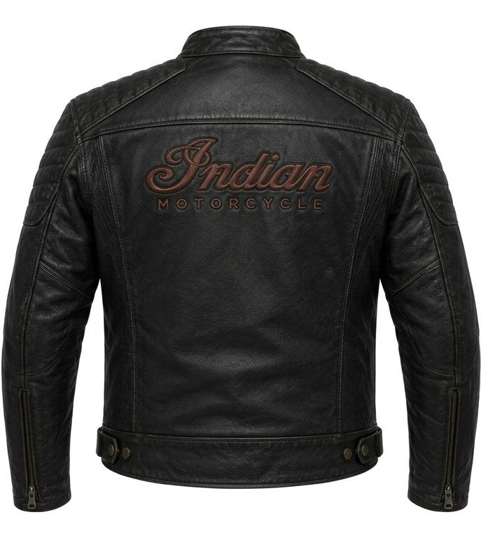 Men's Indian Style Motorcycle Leather Jacket Vintage Black Distressed Biker Coat
