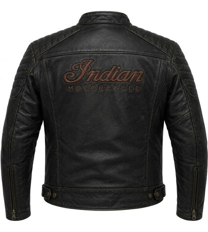 Men's Indian Style Motorcycle Leather Jacket Vintage Black Distressed Biker Coat