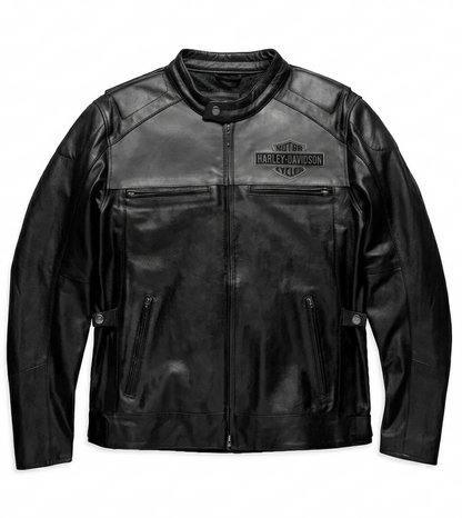 Men’s Vintage Black Gray Cowhide Leather Biker Jacket