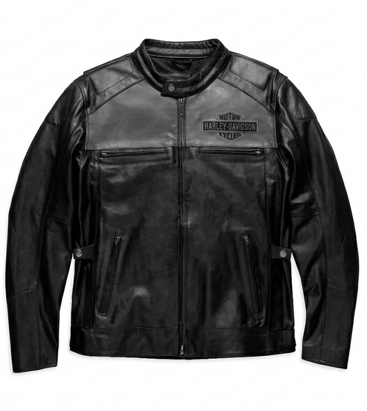 Men’s Vintage Black Gray Cowhide Leather Biker Jacket