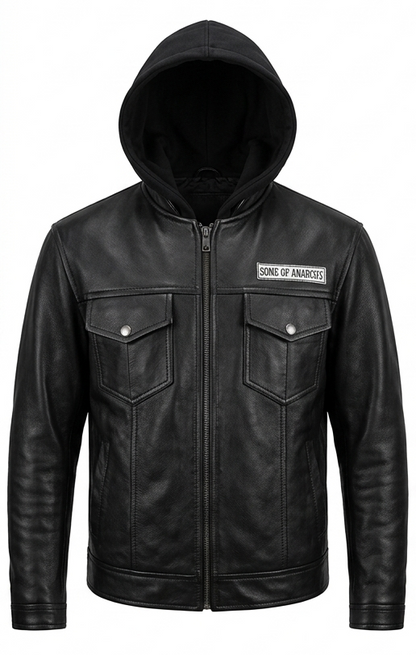 Sons of Anarchy Leather Biker Jacket: SAMCRO Reaper Patch, Cowhide Outerwear