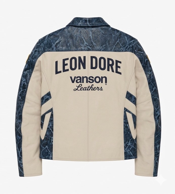 Aimé Leon Dore x Vanson Black Cowhide Leather Racing Jacket Moto Biker Coat