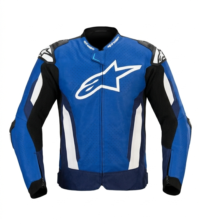 Alpinestars Men Blue Motorcycle Leather Jacket