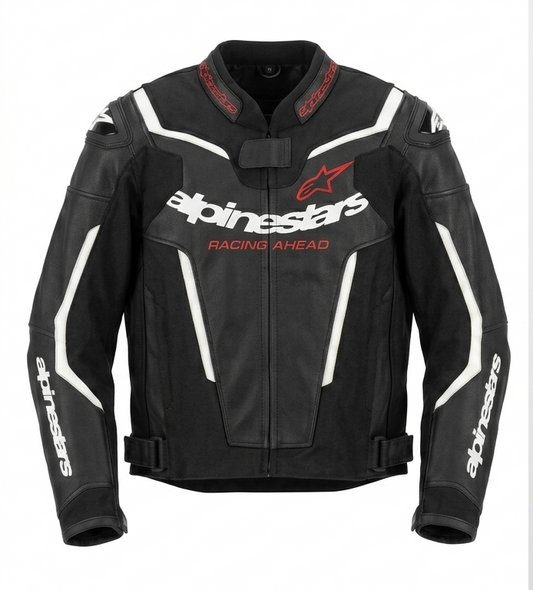 Alpinestars Style Black Genuine Leather Motorcycle Jacket with CE Protection