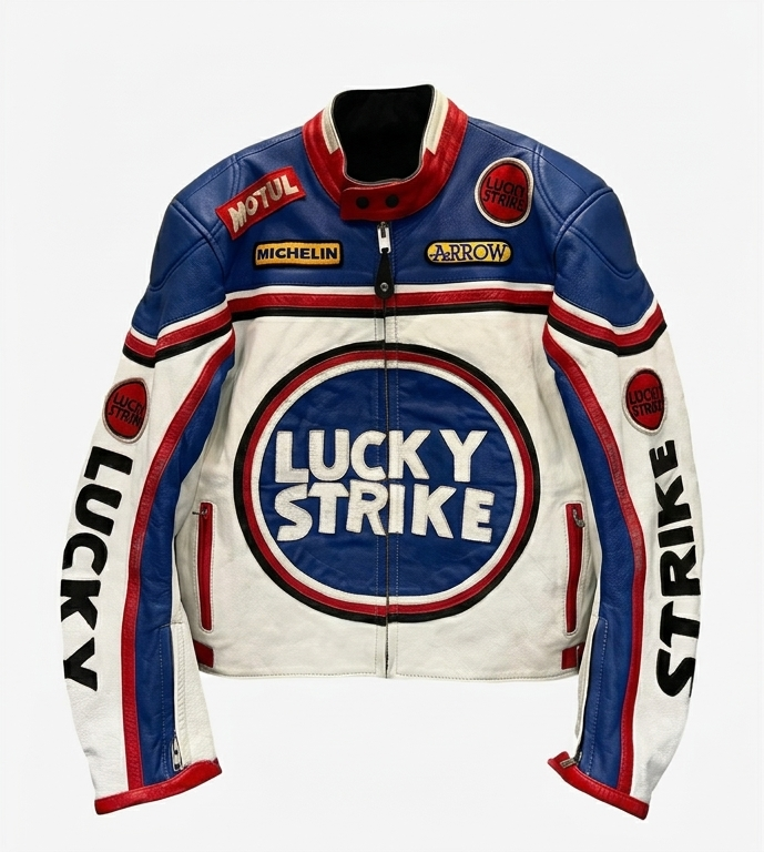 Lucky Strike Blue Leather Biker Jacket