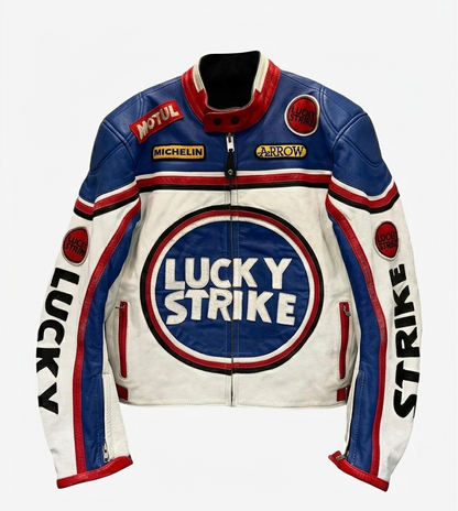 Lucky Strike Blue Leather Biker Jacket