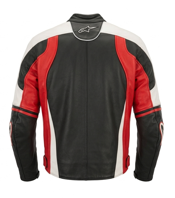 Alpinestars Mens Leather Motorcycle Jacket Black Red White