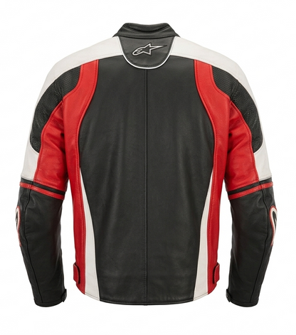 Alpinestars Mens Leather Motorcycle Jacket Black Red White
