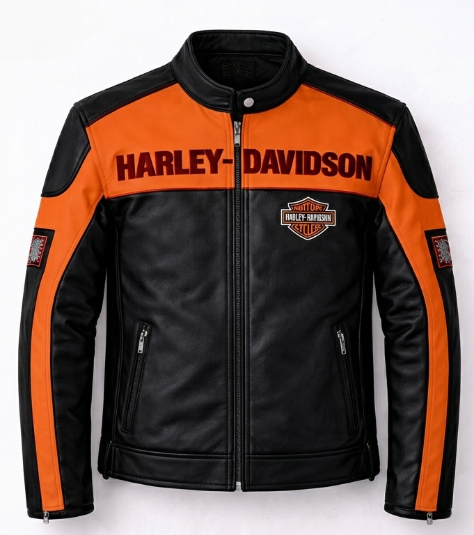 Vintage Harley-Inspired Men's Cowhide Leather Racing Jacket