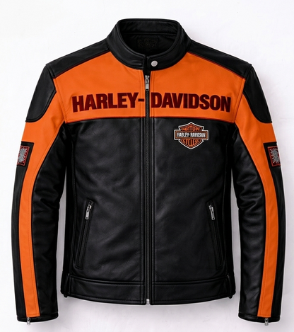 Vintage Harley-Inspired Men's Cowhide Leather Racing Jacket