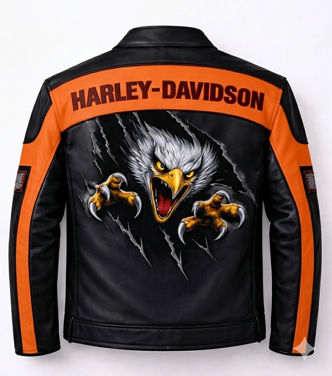 Vintage Harley-Inspired Men's Cowhide Leather Racing Jacket