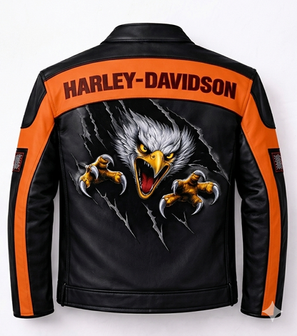 Vintage Harley-Inspired Men's Cowhide Leather Racing Jacket