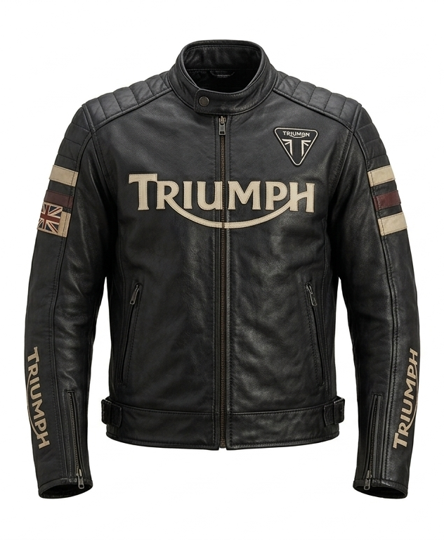 Men's Triumph Style Black Leather Motorcycle Jacket