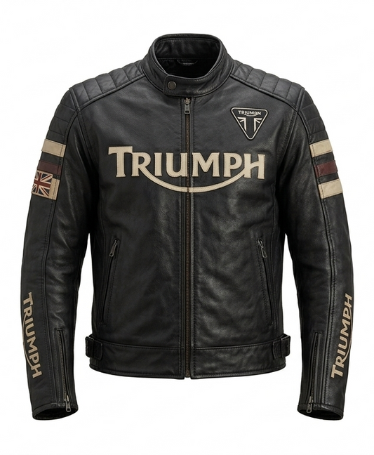 Men's Triumph Style Black Leather Motorcycle Jacket