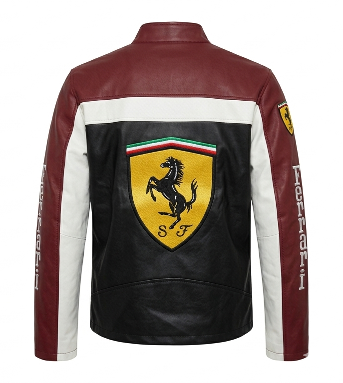 Handmade Ferrari F1 Racing Leather Jacket – Red Motorsport Biker Jacket
