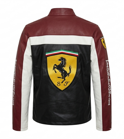 Handmade Ferrari F1 Racing Leather Jacket – Red Motorsport Biker Jacket