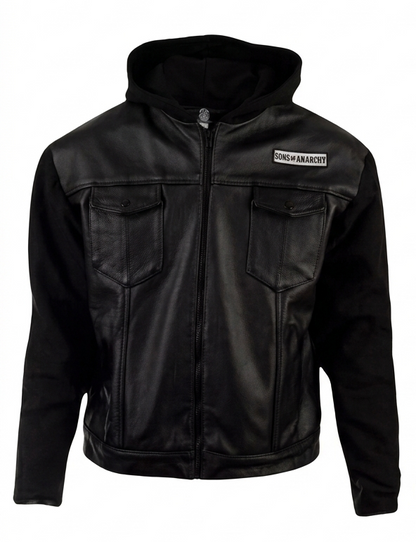 Limited Edition Sons of Anarchy Jacket – Men’s Hooded Real Leather SOA Biker