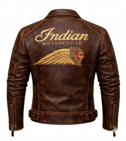 Men’s Indian Motorcycle Distressed Brown Leather Jacket