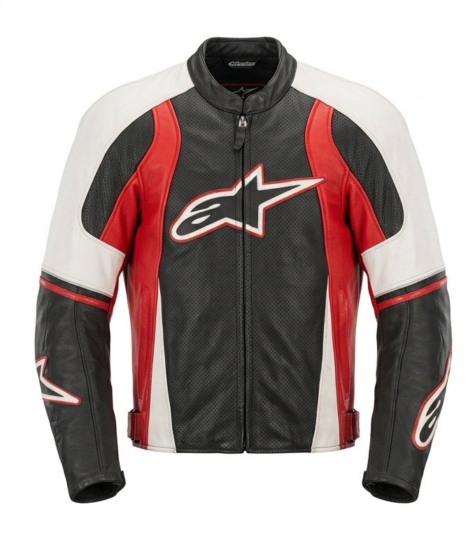 Alpinestars Mens Leather Motorcycle Jacket Black Red White