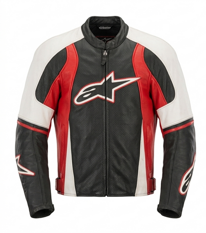 Alpinestars Mens Leather Motorcycle Jacket Black Red White