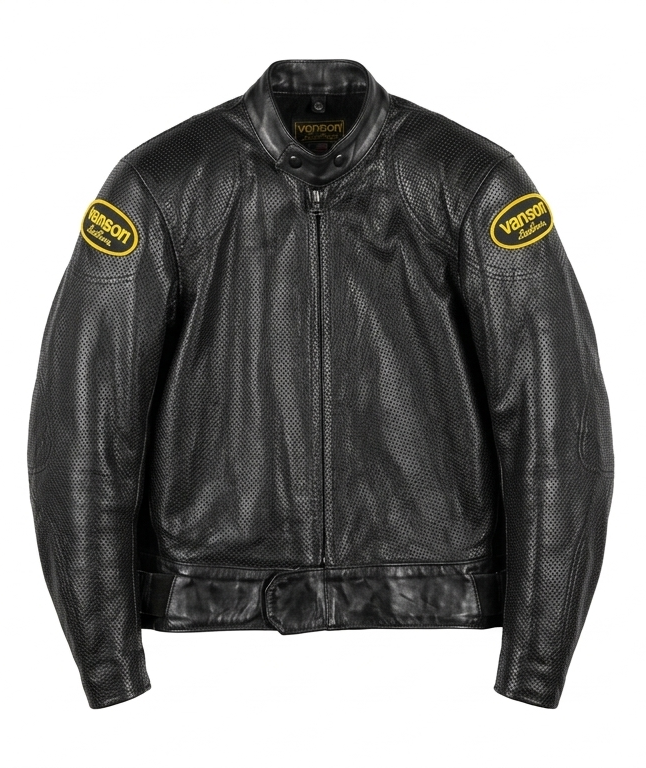 Vintage 90s Vanson Cobra Perforated Leather Motorcycle Jacket Black USA Racing
