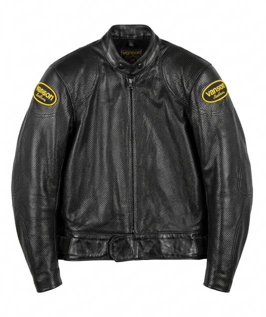 Vintage 90s Vanson Cobra Perforated Leather Motorcycle Jacket Black USA Racing