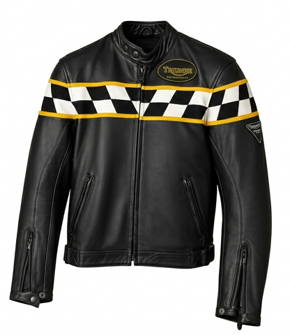 Triumph Leather Motorcycle Jacket: Black Biker Cafe Racer Riding Apparel